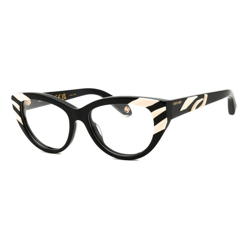 Roberto Cavalli Eyeglasses Cat Eye Full Rim, Shiny Black Frame and Clear Demo Lenses Lens VRC024V700Y