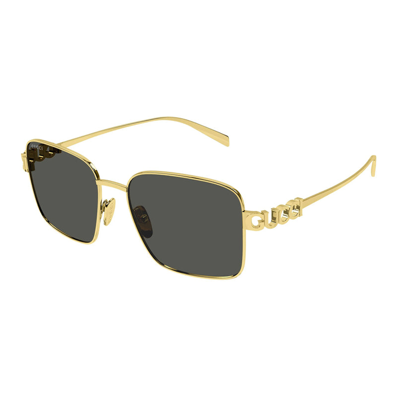 Gucci Sunglasses Square Full Rim, Shiny Gold Frame and Grey Lens GG1937S001