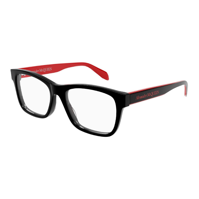 Alexander McQueen Eyeglasses Square Full Rim, Shiny Black/Red Frame and Clear Demo Lens Lens AM0307O006