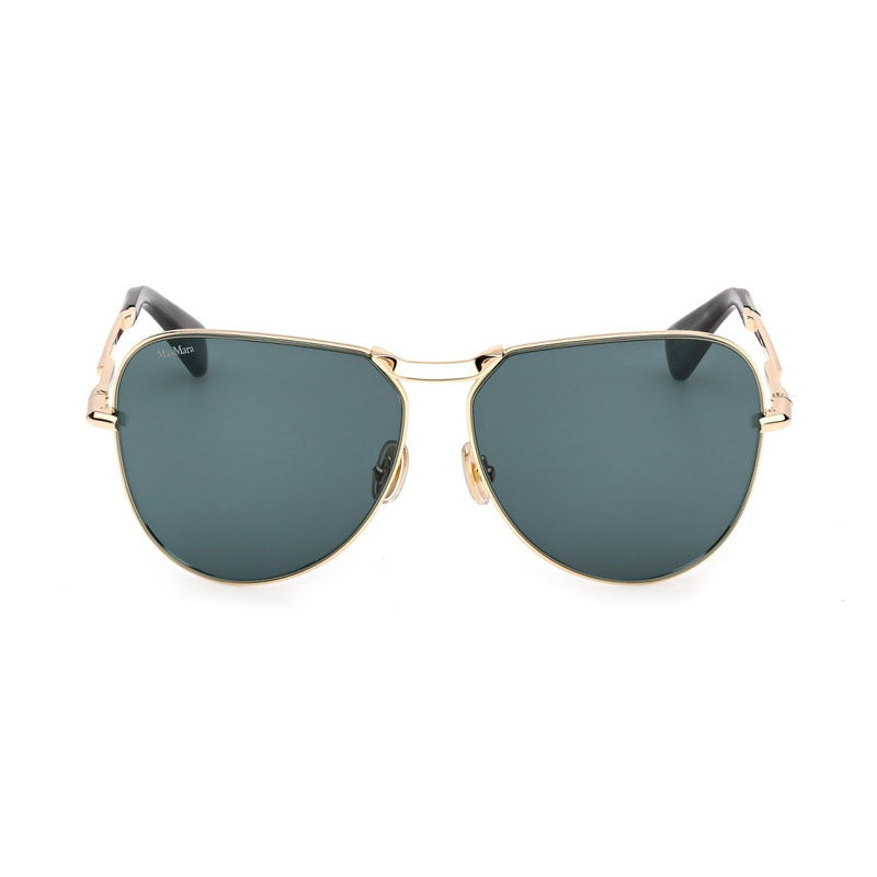 Max Mara Sunglasses Aviator Full Rim, Shiny Deep Gold Frame and Green Lens MM013430N