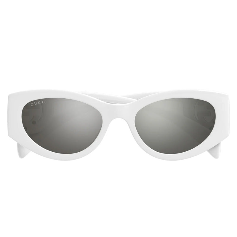 Gucci Sunglasses Cat Eye Full Rim, White Frame and Grey Silver Mirror Lens GG1691S006