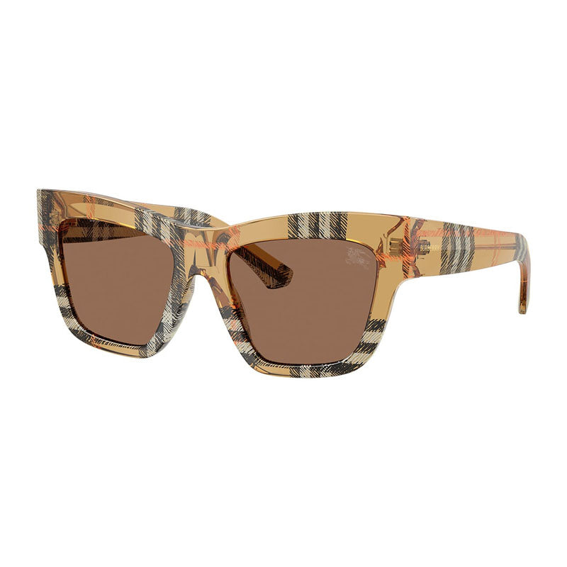 Burberry Sunglasses Square Full Rim, Check Sand Frame and Dark Grey Lens BE444944146/73