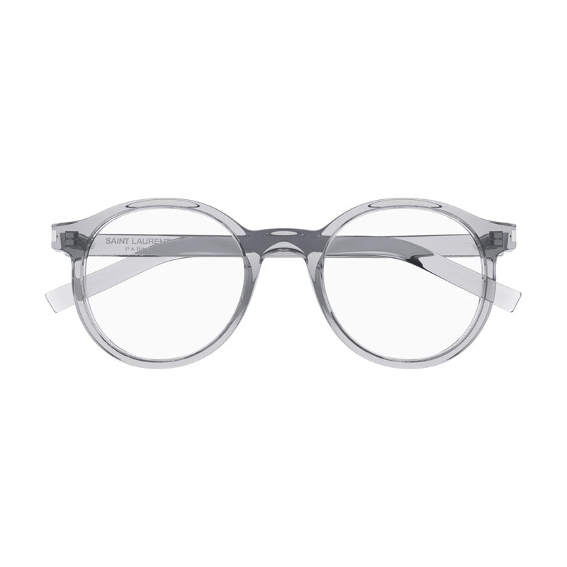 Saint Laurent Eyeglasses Round Full Rim, Shiny Grey Frame and Clear Demo Lenses Lens SL521OPT004