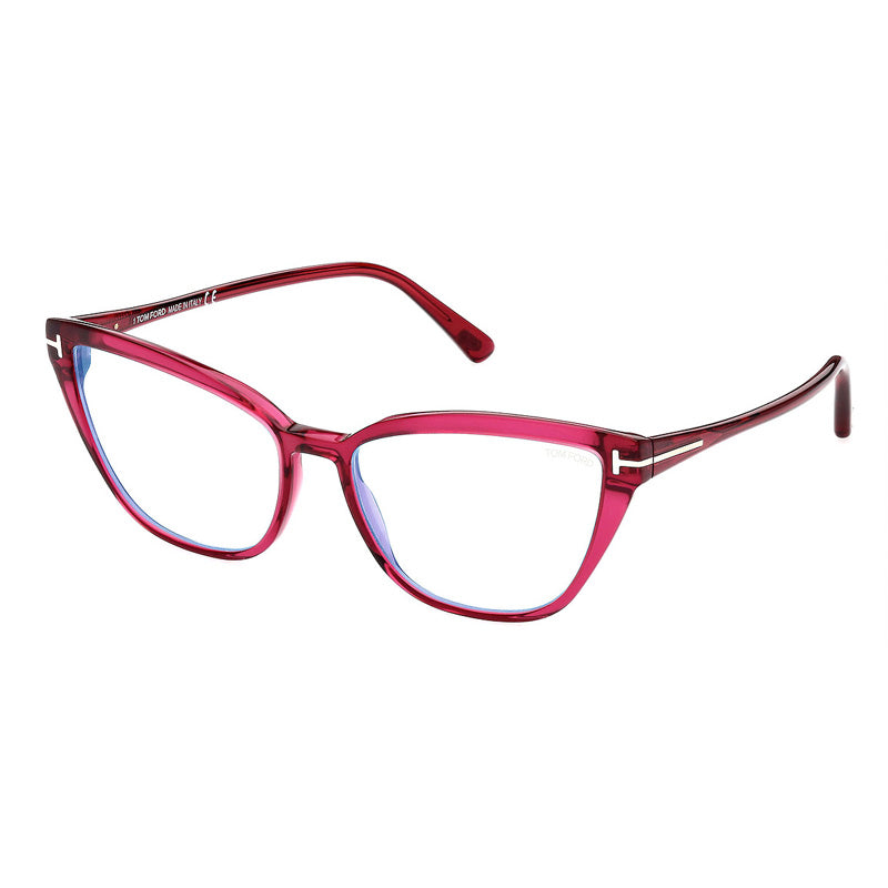 Tom Ford Eyeglasses Cat Eye Full Rim, Shiny fuxia Frame and Clear Blue Light Block Lenses Lens FT5825-B075