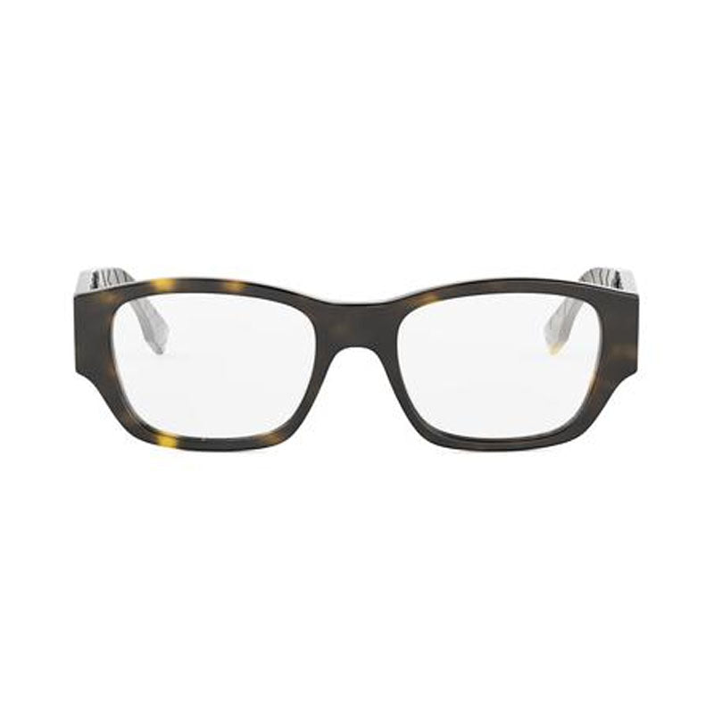 Fendi Eyeglasses Square Full Rim, Havana Frame and Clear Demo Lens Lens FE50123I052