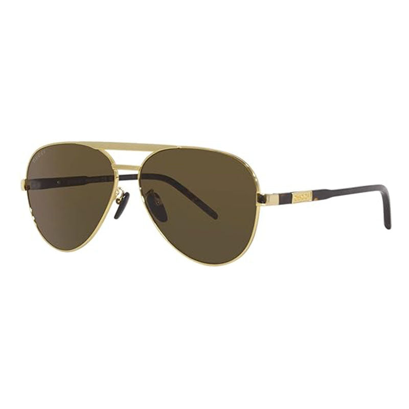 Gucci Sunglasses Aviator Full Rim, Gold/Havana Frame and Brown Lens GG1163S004