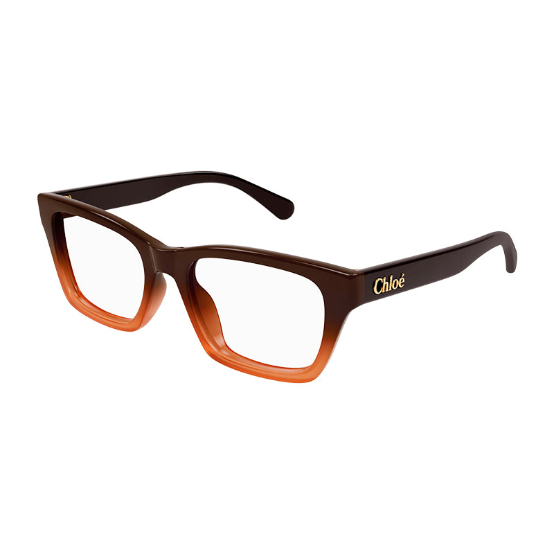 Chloe Eyeglasses Square Full Rim, Brown Frame and Clear Demo Lenses Lens CH0242O008