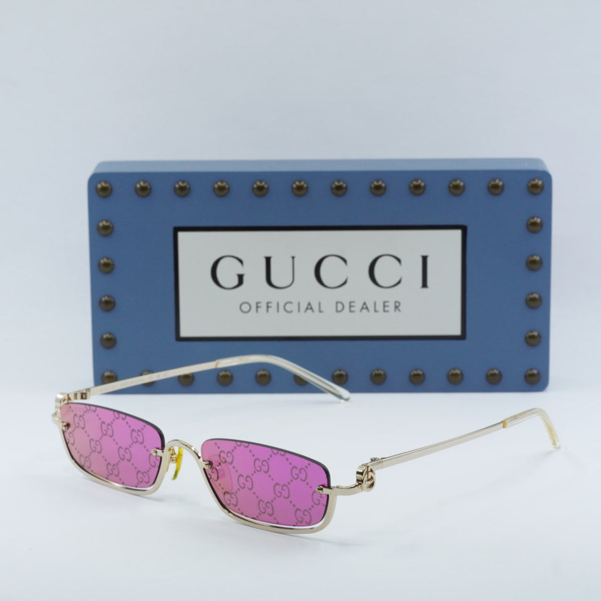 Gucci Sunglasses Rectangle Semi Rim, Gold Frame and Violet Multi Treatment Lens GG1278S005