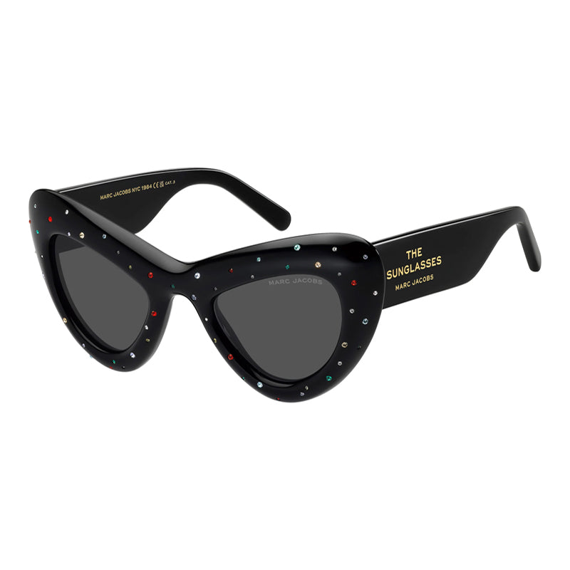 Marc Jacobs Sunglasses Cat Eye Full Rim, Black Crystals Frame and Grey Lens MARC798/SSTR0807IR