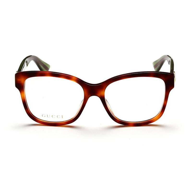 Gucci Eyeglasses Square Full Rim, Havana Frame and Clear Demo Lenses Lens GG0038O002