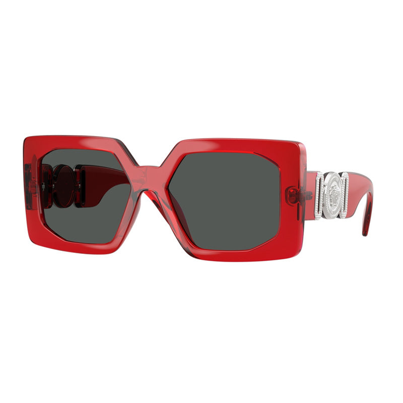 Versace Sunglasses Square Full Rim, Red Transparent Frame and Dark Grey Lens VE4478U550087