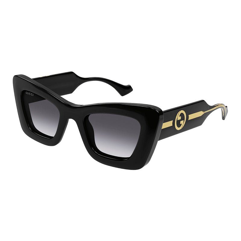 Gucci Sunglasses Cat Eye Full Rim, Shiny Black Frame and Grey Gradient Lens GG1552S001