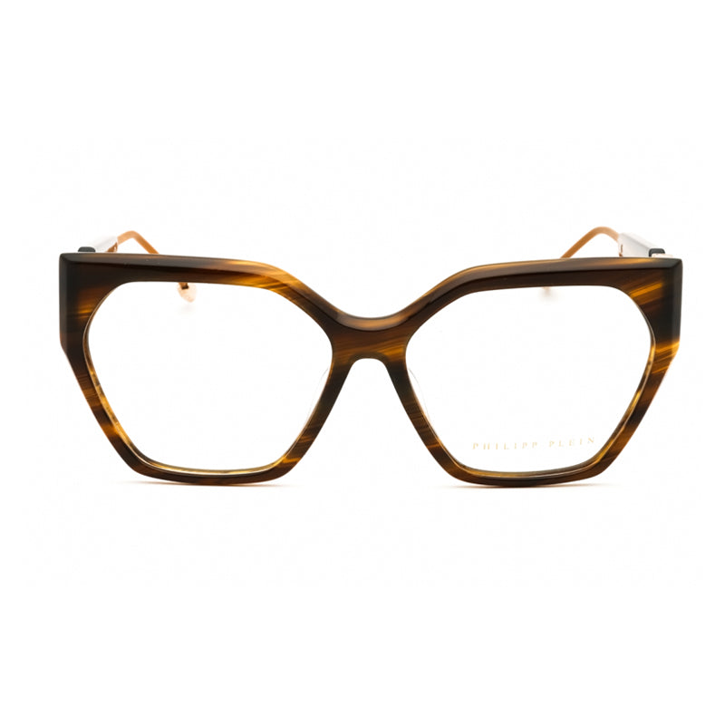 Philipp Plein Eyeglasses Cat Eye Full Rim, Wavy Brown Frame and Clear Demo Lenses Lens VPP068S068S