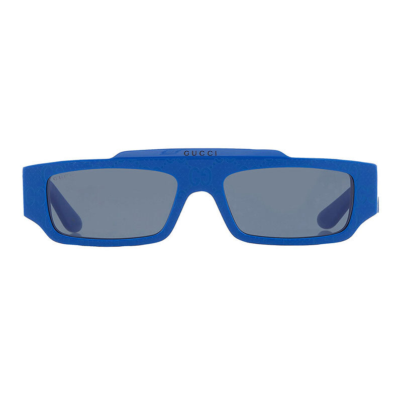 Gucci Sunglasses Rectangle Full Rim, Shiny Blue with GG Pattern Frame and Blue Lens GG1592S004