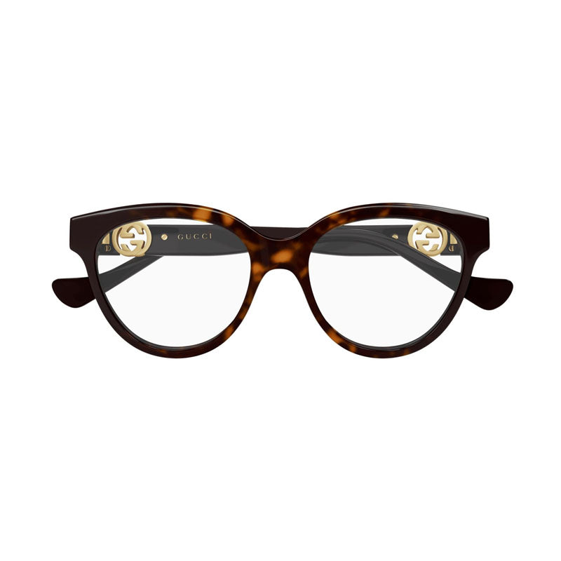 Gucci Eyeglasses Cat Eye Full Rim, Shiny Dark Havana Frame and Clear Demo Lenses Lens GG1024O009