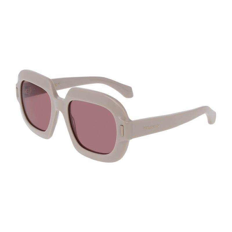 Ferragamo Salvatore Ferragamo Sunglasses Square Full Rim, Beige Frame and Burgundy Lens SF2068SE259