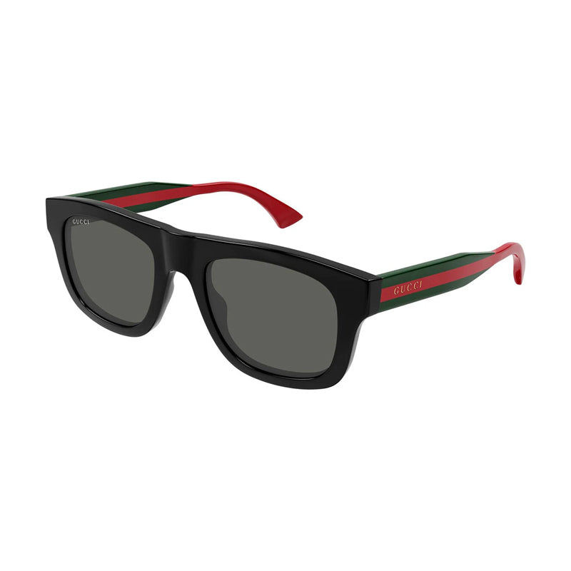 Gucci Sunglasses Square Full Rim, Shiny Black/Red Frame and Grey Lens GG1991S001