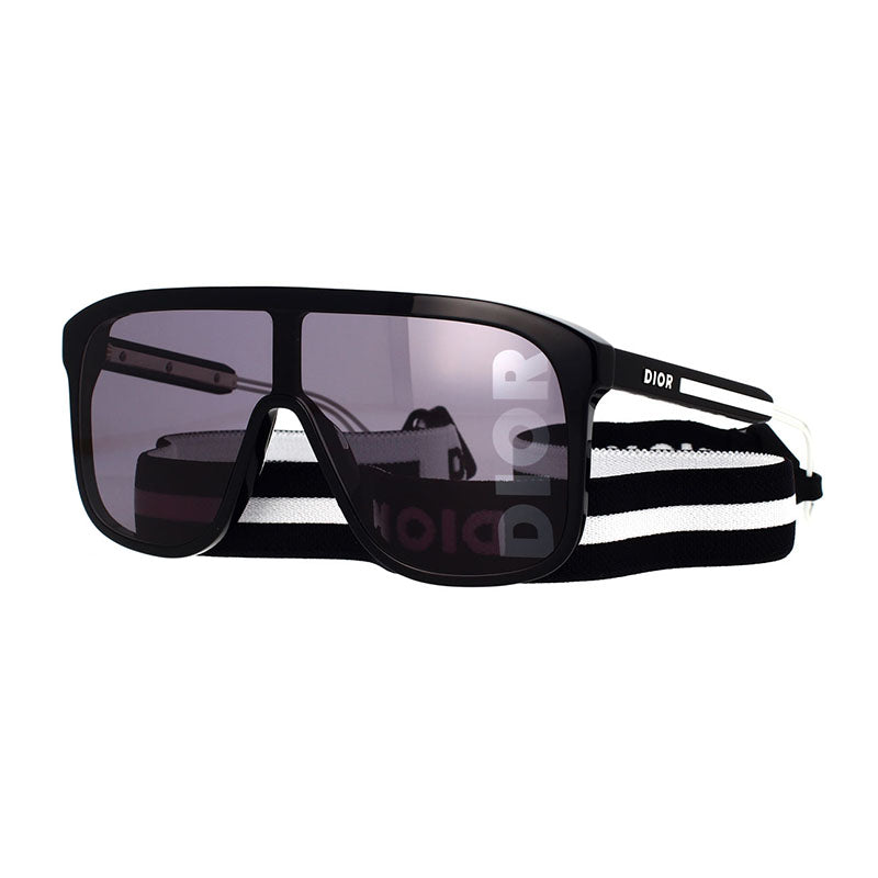 Dior Sunglasses Shield Full Rim, Shiny Black Frame and Smoke Mirror Lens DIORFASTM1I10A8