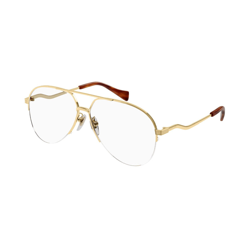 Gucci Eyeglasses Square Semi Rim, Gold Frame and Clear Demo Lenses Lens GG0971O001