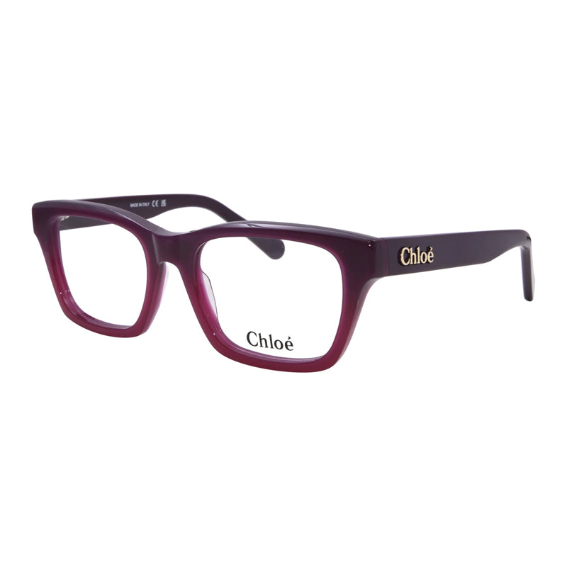 Chloe Eyeglasses Square Full Rim, Bordeaux Frame and Clear Demo Lenses Lens CH0242O007