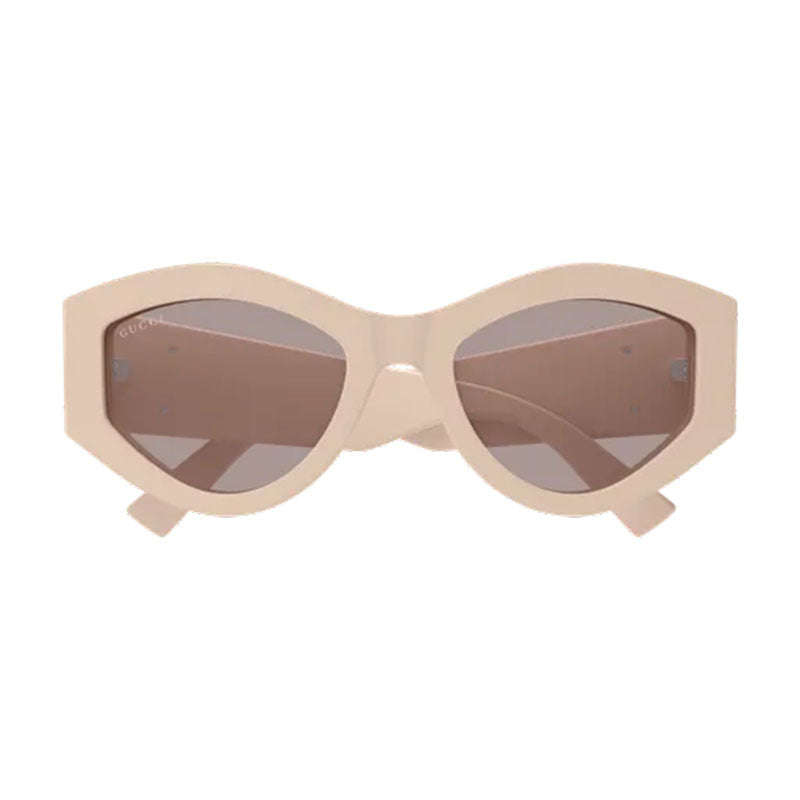 Gucci Sunglasses Cat Eye Full Rim, Shiny Solid Vintage Pink Frame and Light Brown Lens GG1951S005