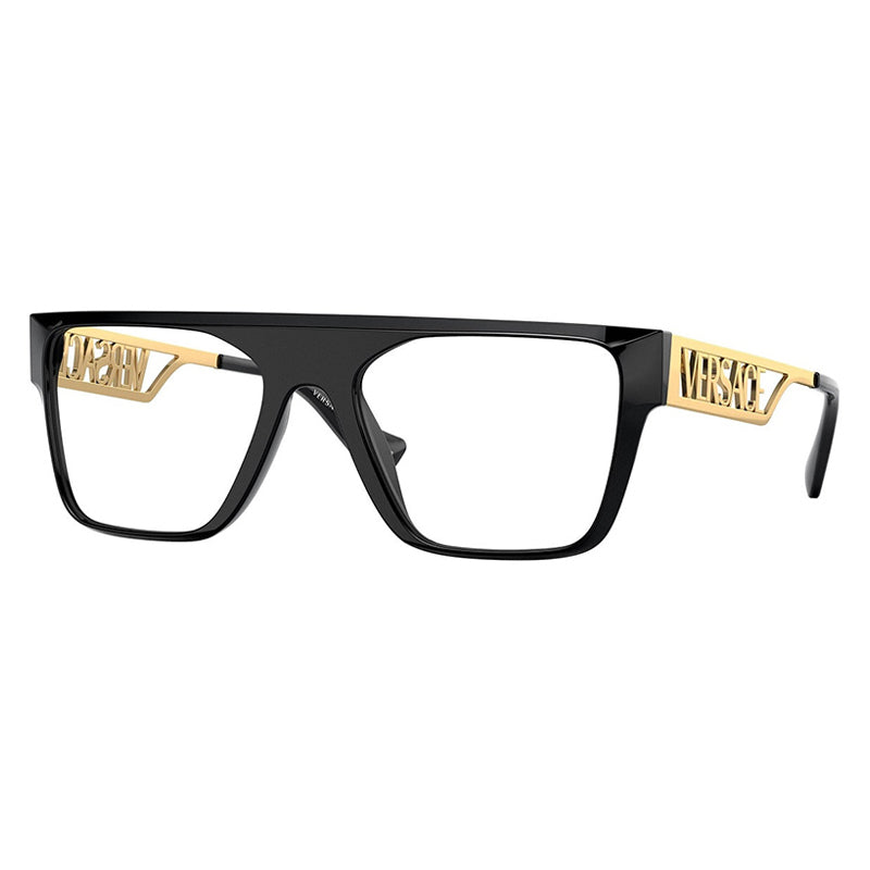 Versace Eyeglasses Rectangle Full Rim, Black Gold Frame and Clear Demo Lenses Lens VE3326UGB1