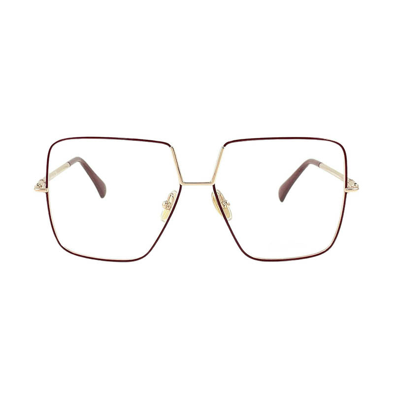 Max Mara Eyeglasses Square Full Rim, Rose Gold/Red Frame and Clear Demo Lenses Lens MM5120066
