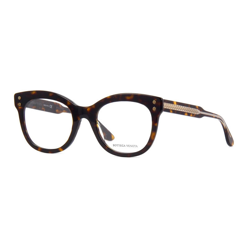 Bottega Veneta Eyeglasses Square Full Rim, Havana Frame and Clear Demo Lens Lens BV0241O002