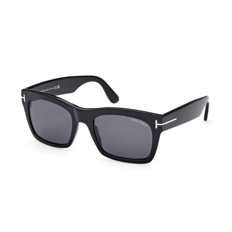 Tom Ford Sunglasses Rectangle Full Rim, Shiny Black Frame and Smoke Grey Lens FT106201A