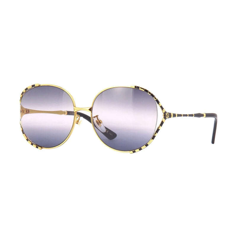 Gucci Sunglasses Round Full Rim, Gold Frame and Double Gradient Grey Lens GG0595S001