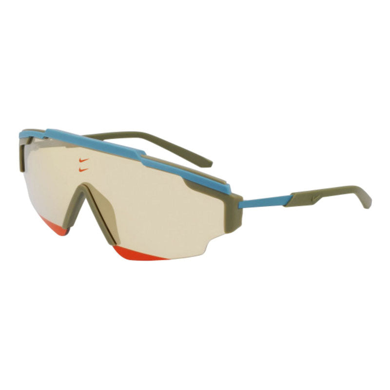 Nike Sunglasses Shield Semi Rim, Matte Medium Olive Frame and Gold Mirror Lens NIKEMARQUEEEDGEM390