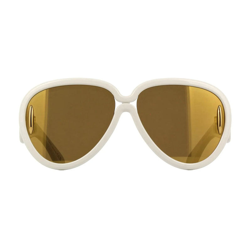 Loewe Sunglasses Aviator Full Rim, Shiny Ivory White Frame and Brown Gold Mirror Lens LW40132I25G