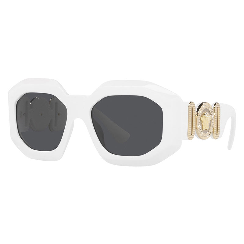 Versace Sunglasses Oval Full Rim, White Frame and Dark Grey Lens VE4424U314/87