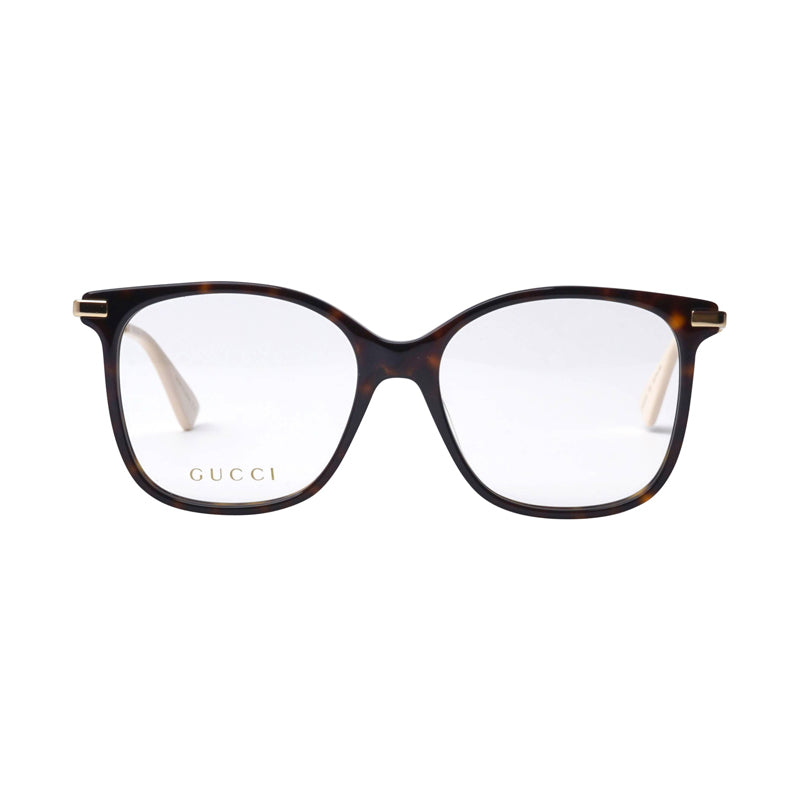 Gucci Eyeglasses Square Full Rim, Havana/Gold Frame and Clear Demo Lenses Lens GG0512O002