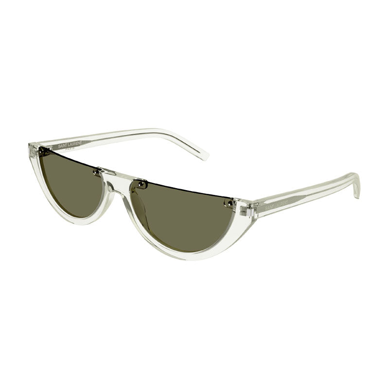 Saint Laurent Sunglasses Oval Semi Rim, Transparent Light Green Frame and Green Lens SL563003