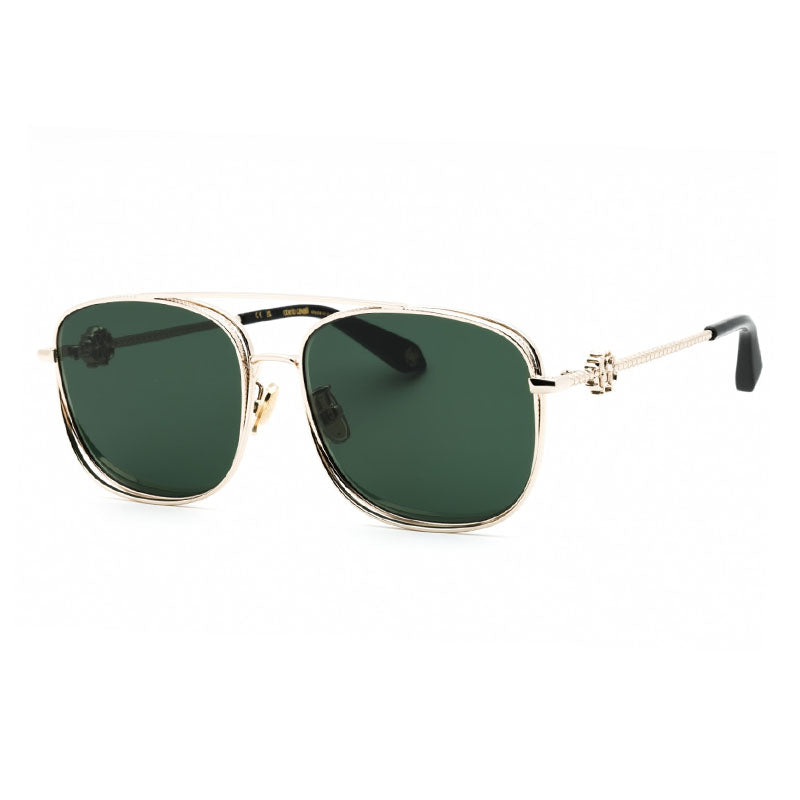 Roberto Cavalli Sunglasses Aviator Full Rim, Light Gold Frame and Green Lens SRC059M0594