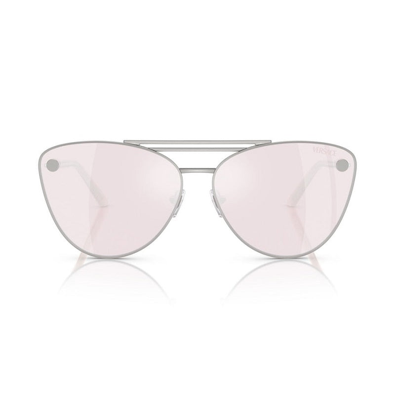 Versace Sunglasses Cat Eye Full Rim, Silver Frame and Pink Mirror White Lens VE226710007V