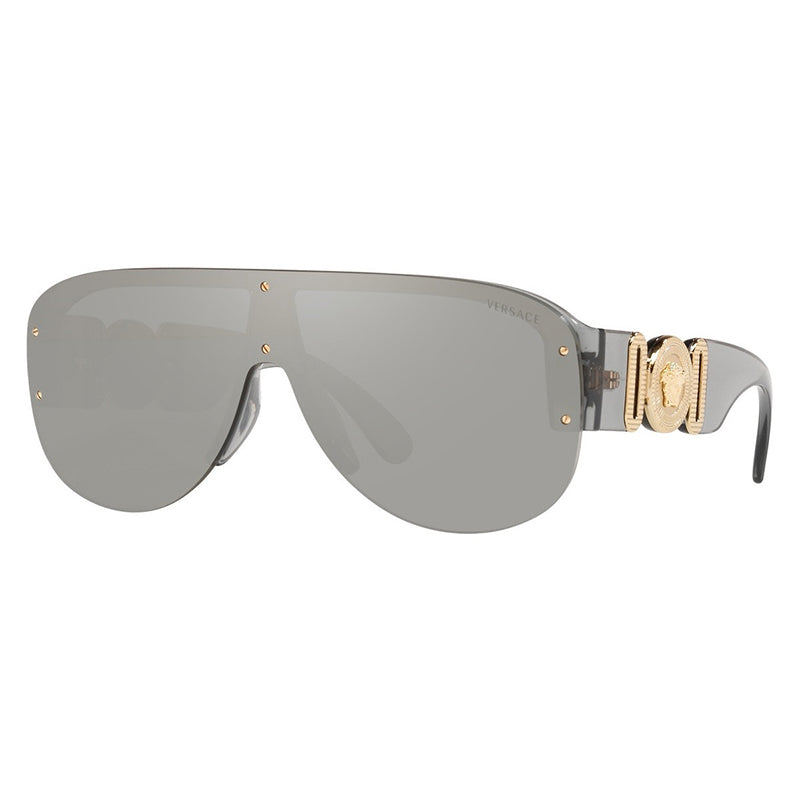 Versace Sunglasses Aviator Semi Rim, Transparent Grey Frame and Light Grey Mirror Silver Lens VE4391311/6G