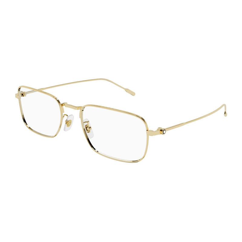 Montblanc Eyeglasses Rectangle Full Rim, Gold Frame and Clear Demo Lens Lens MB0212O001