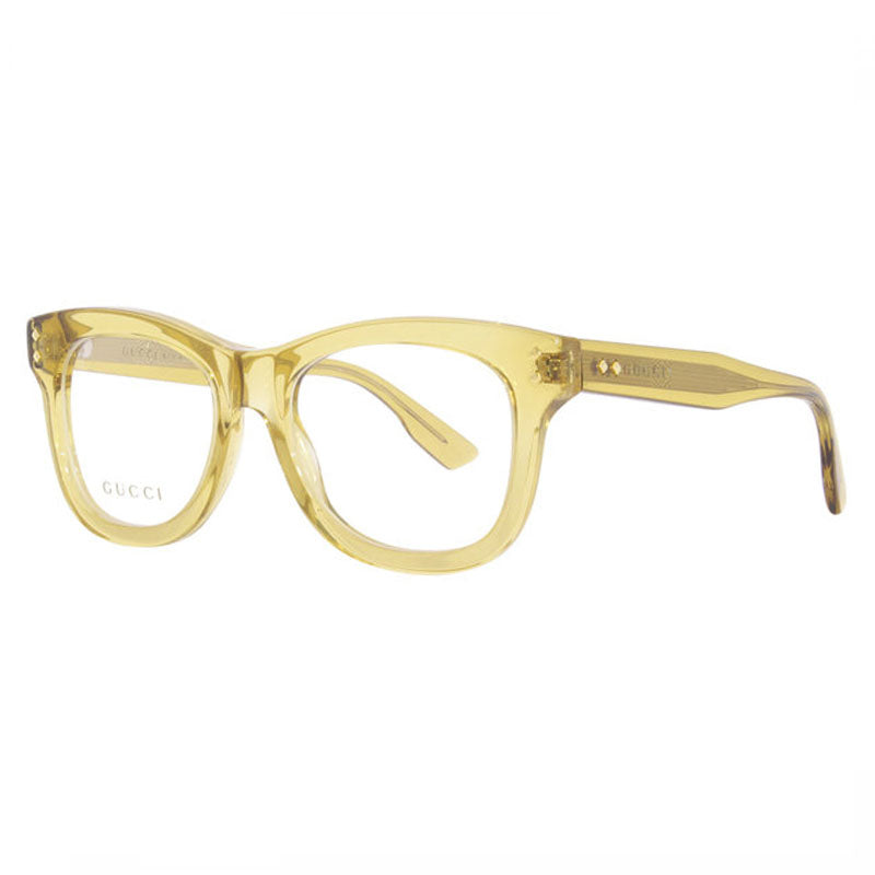Gucci Eyeglasses Square Full Rim, Transparent Yellow Frame and Clear Demo Lenses Lens GG1086O006