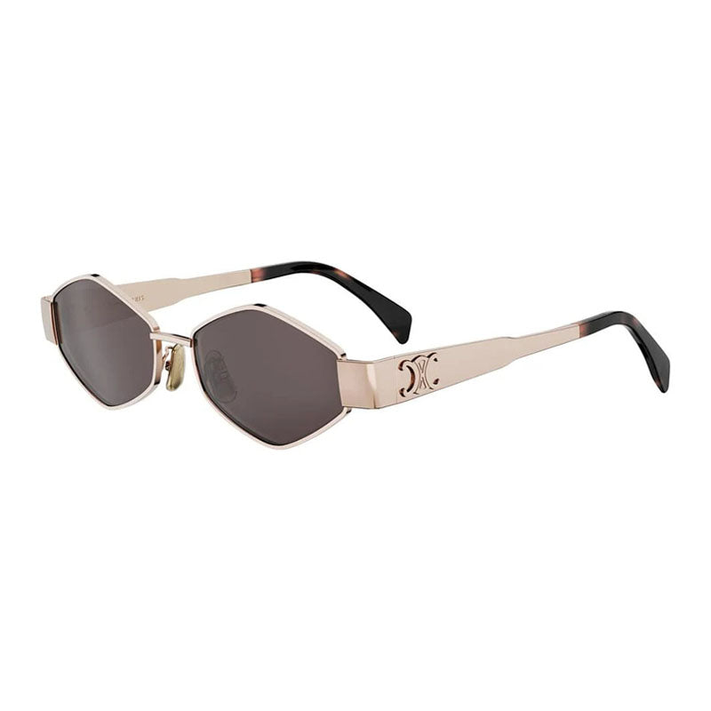 Celine Sunglasses Geometric Full Rim, Shiny Rose Gold Frame and Smoke Lens CL40254U28A
