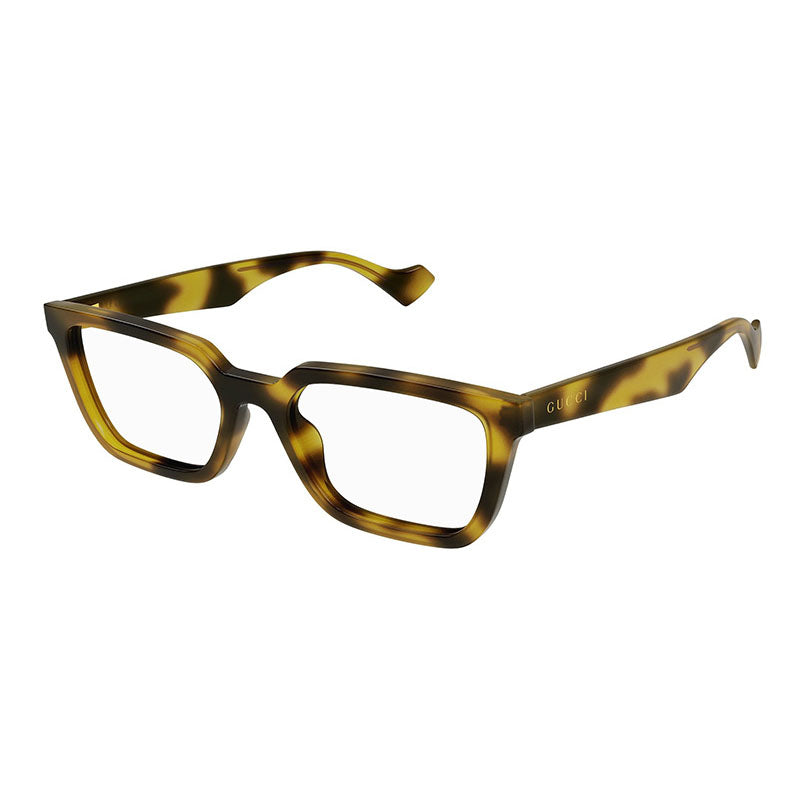 Gucci Eyeglasses Square Full Rim, Yellow Spotted Havana Frame and Clear Demo Lenses Lens GG1539O004