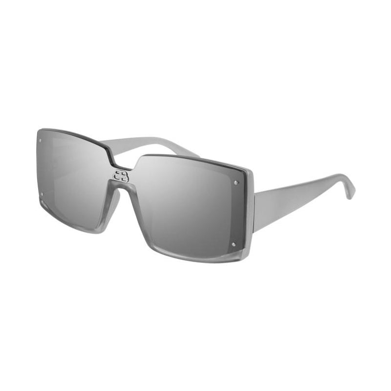 Balenciaga Sunglasses Square Full Rim, Silver Frame and Silver Mirror Lens BB0081S002