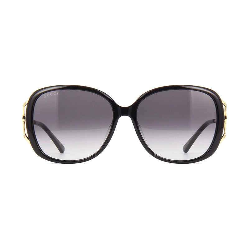 Gucci Sunglasses Oval Full Rim, Black/Gold Frame and Grey Gradient Lens GG0649SK001