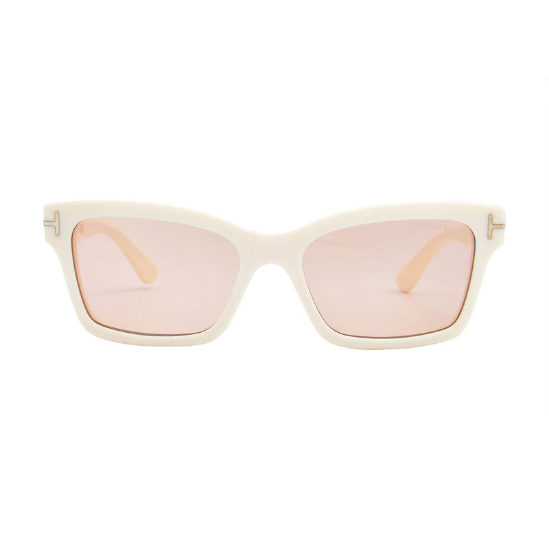 Tom Ford Sunglasses Rectangle Full Rim, Ivory Frame and Pink Mirror Lens FT108525Z
