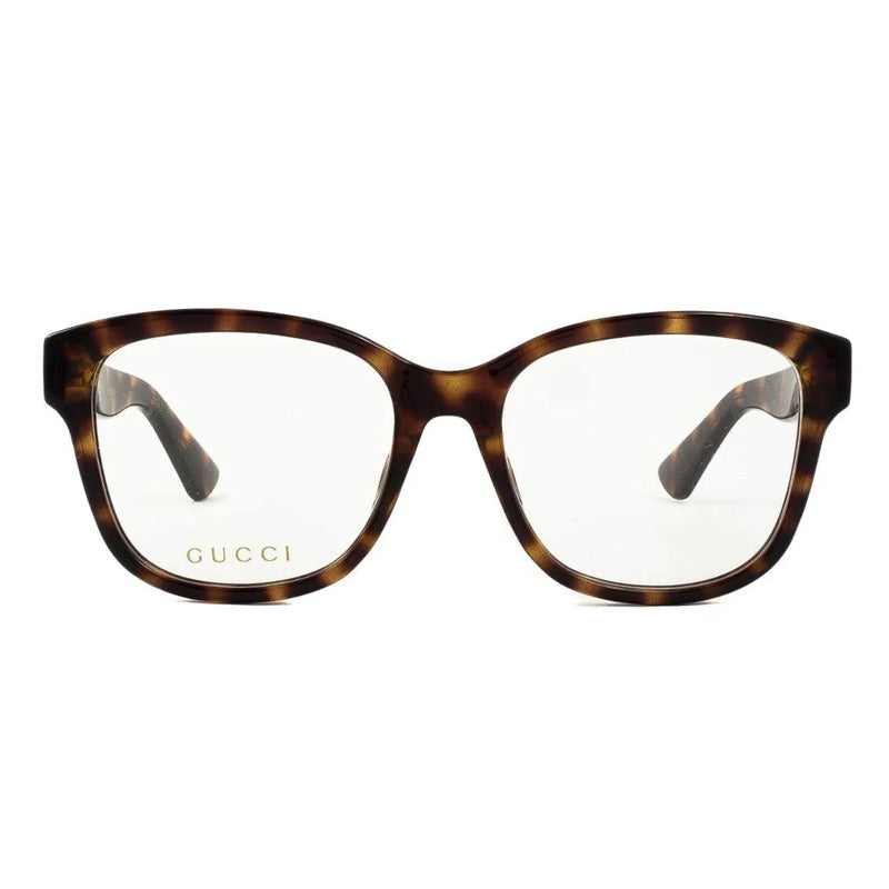 Gucci Eyeglasses Square Full Rim, Dark Havana Frame and Clear Demo Lenses Lens GG1340O002