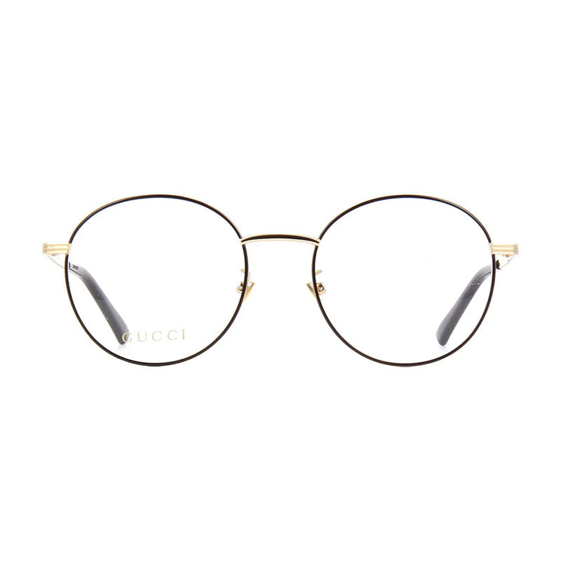 Gucci Eyeglasses Round Full Rim, Black/Gold Frame and Clear Demo Lens Lens GG0839OK001