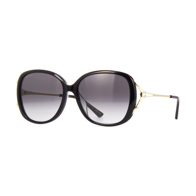 Gucci Sunglasses Oval Full Rim, Black/Gold Frame and Grey Gradient Lens GG0649SK001