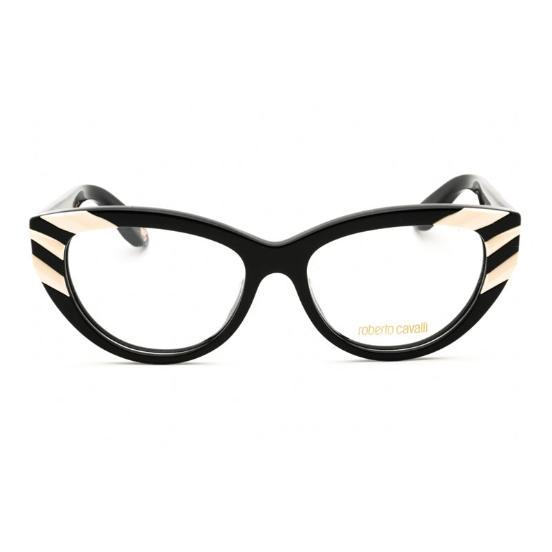 Roberto Cavalli Eyeglasses Cat Eye Full Rim, Shiny Black Frame and Clear Demo Lenses Lens VRC024V700Y