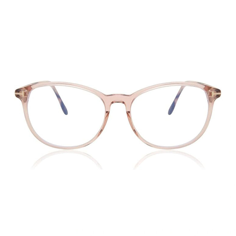 Tom Ford Eyeglasses Round Full Rim, Shiny Pink Frame and Clear Blue Light Block Lens FT5810-B072